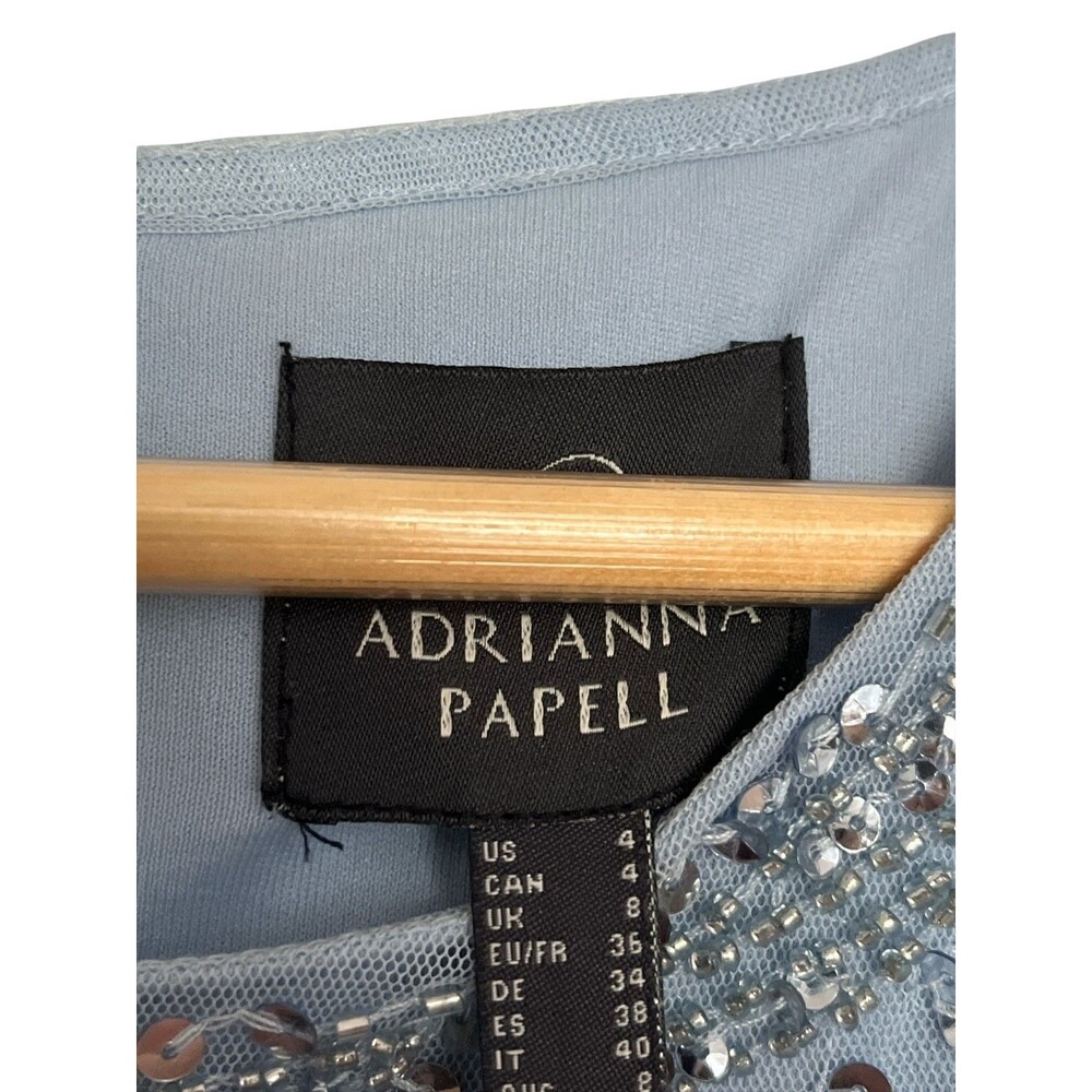 Adrianna Papell Short Sleeve Sequin Formal Ball Gown S 4 Cocktail Evening Dress - Picture 3 of 6